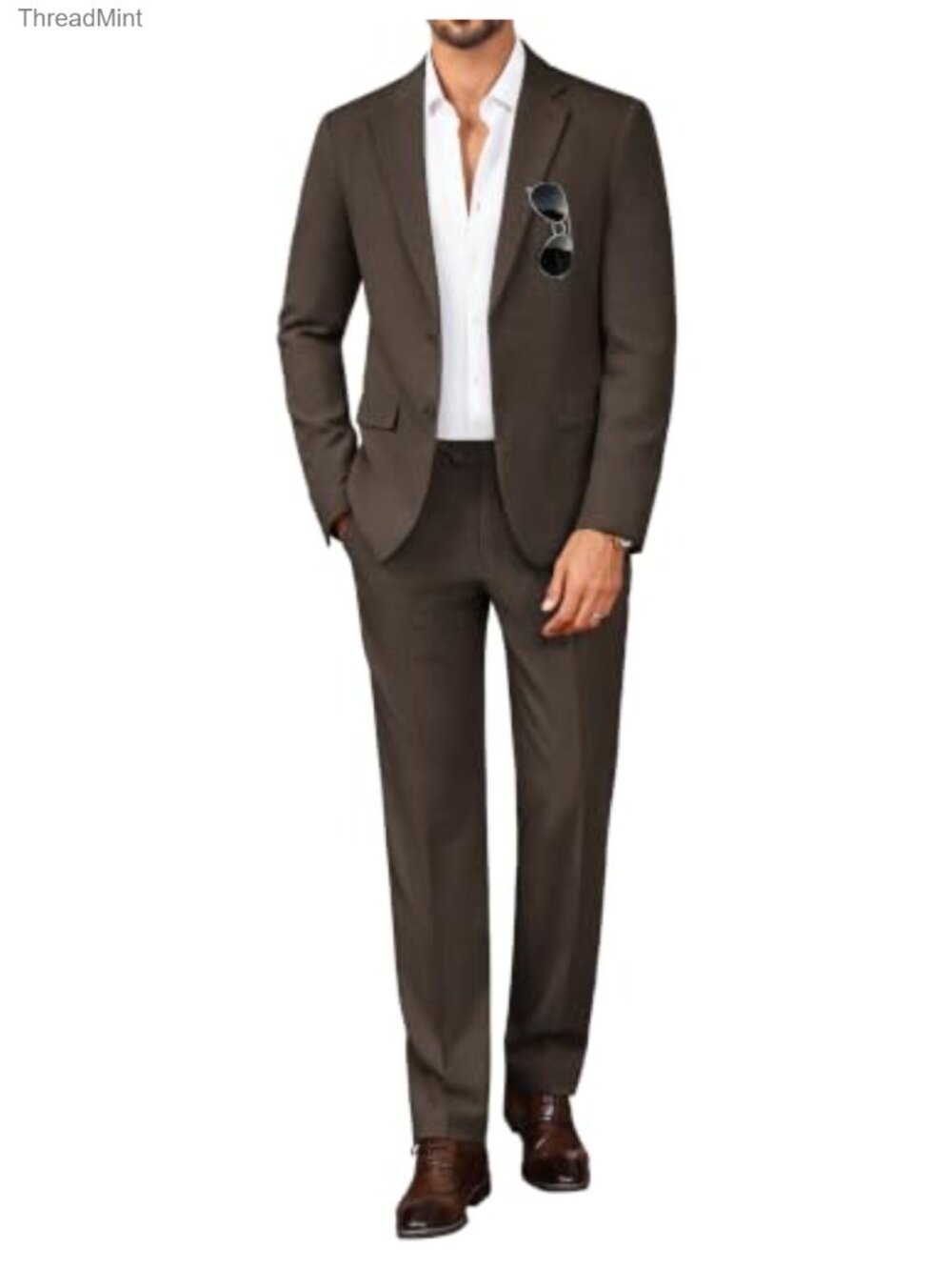 Men's Slim Fit 2 Piece Suit Set Blazer & Pants Wrinkle-Resistant Polyester